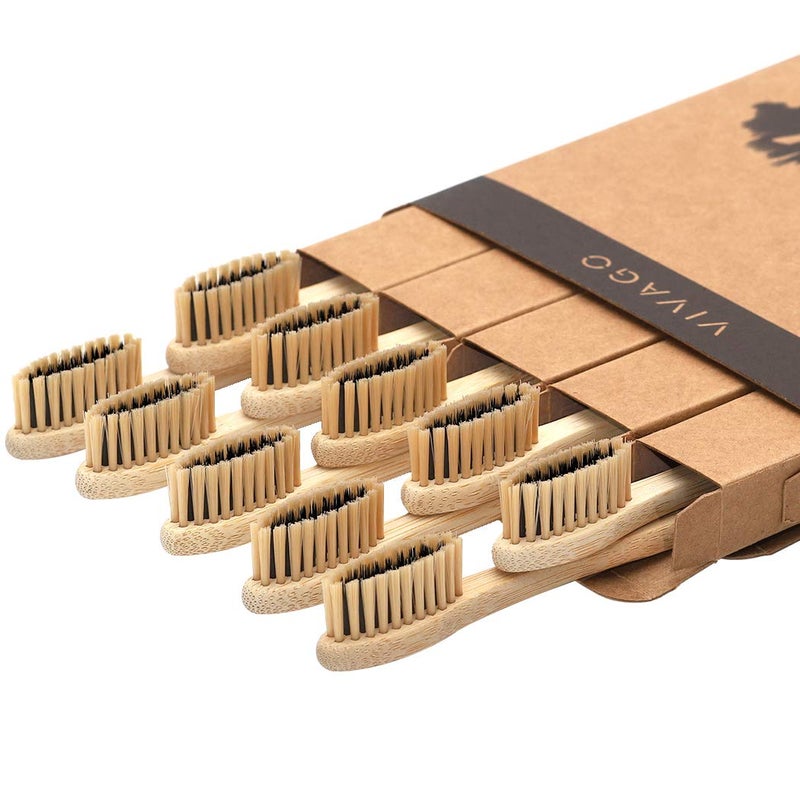 VIVAGO Bamboo Toothbrushes Soft Bristles for Sensitive Teeth 10 Pack - Numbered for Easy Recognition - Eco-Friendly, Natural Wooden Toothbrush - Image 1